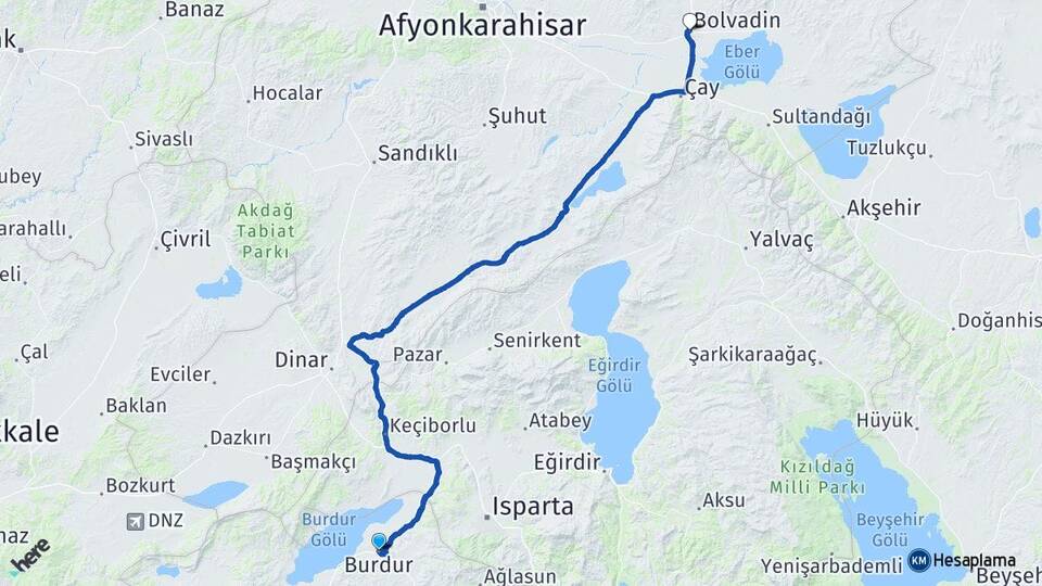 Burdur Bolvadin Afyonkarahisar Arası Kaç Km - Yol Haritası