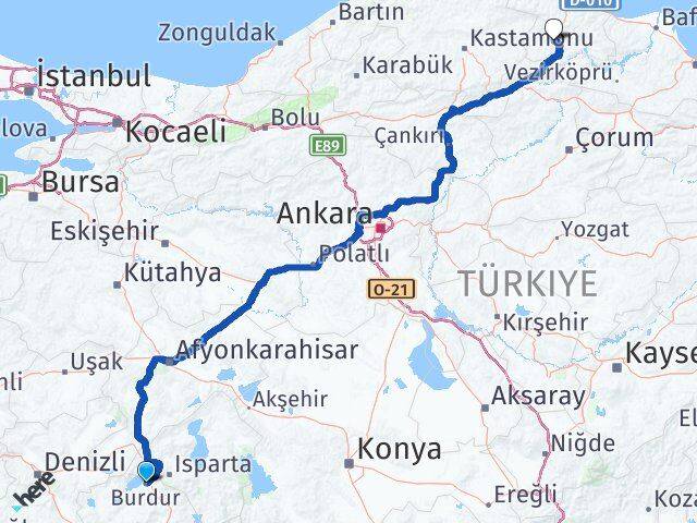 Burdur Boyabat Sinop Arası Kaç Km - Yol Haritası