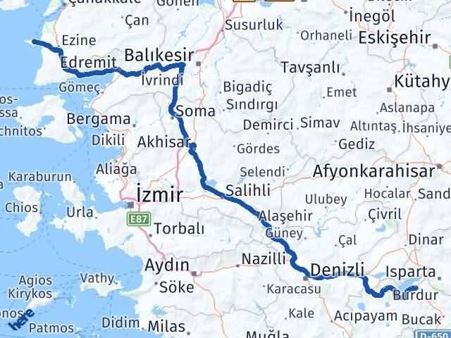 Burdur Bozcaada Çanakkale Arası Kaç Km - Yol Haritası