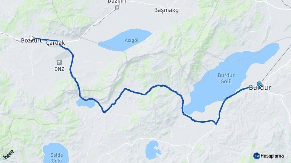 Burdur Bozkurt Denizli Arası Kaç Km - Yol Haritası
