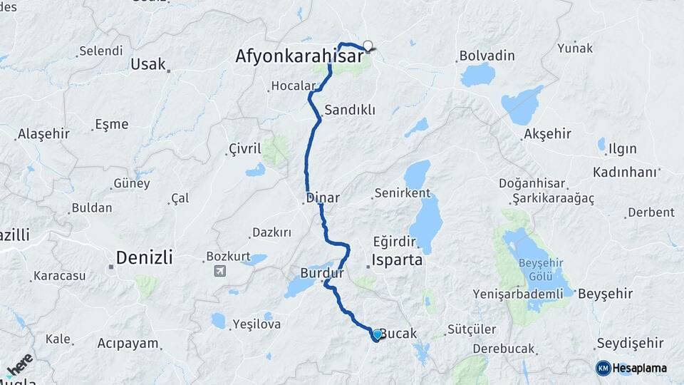 Burdur Bucak Afyonkarahisar Arası Kaç Km - Yol Haritası