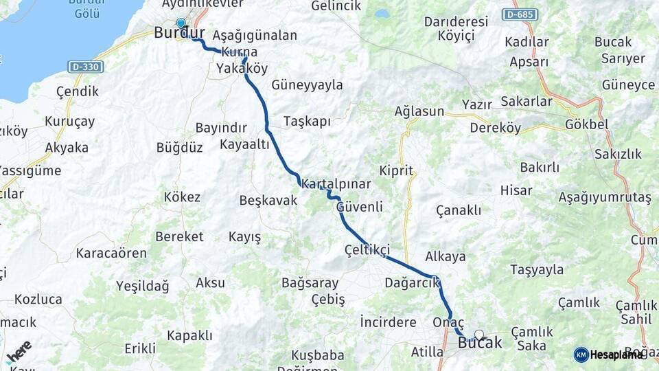 Burdur Bucak Arası Kaç Km - Yol Haritası