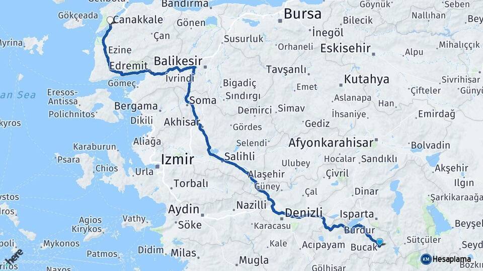 Bucak Çanakkale Arası Kaç Km - Yol Tarifi