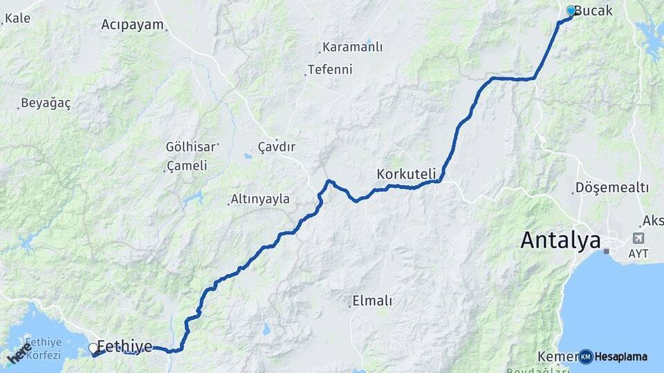 Burdur Bucak Fethiye Muğla Arası Kaç Km - Yol Haritası