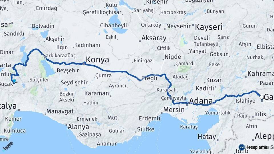 Bucak Gaziantep Arası Kaç Km - Yol Tarifi