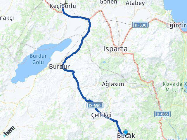 Burdur Bucak Keçiborlu Isparta Arası Kaç Km - Yol Haritası
