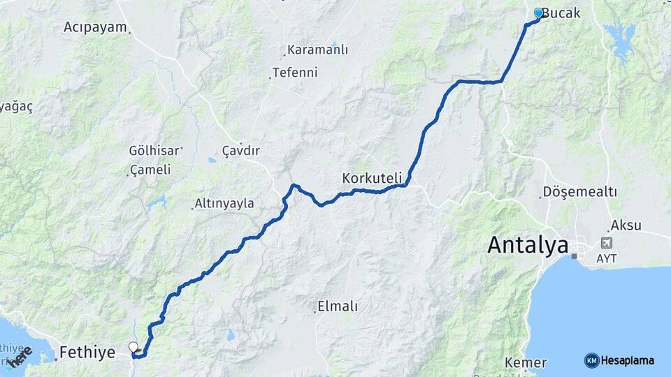 Burdur Bucak Seydikemer Muğla Arası Kaç Km - Yol Haritası