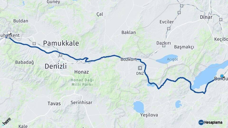 Burdur Buharkent Aydın Arası Kaç Km - Yol Haritası