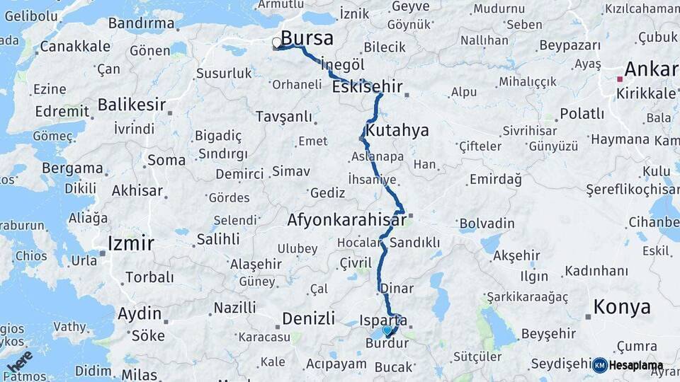 Burdur Bursa Arası Kaç Km - Yol Tarifi