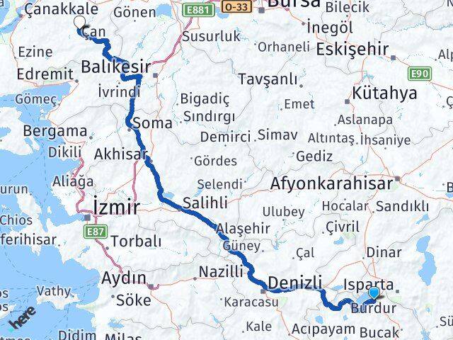 Burdur Çan Çanakkale Arası Kaç Km - Yol Haritası