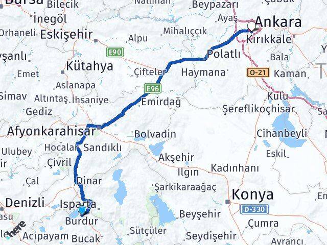 Burdur Çankaya Ankara Arası Kaç Km - Yol Haritası