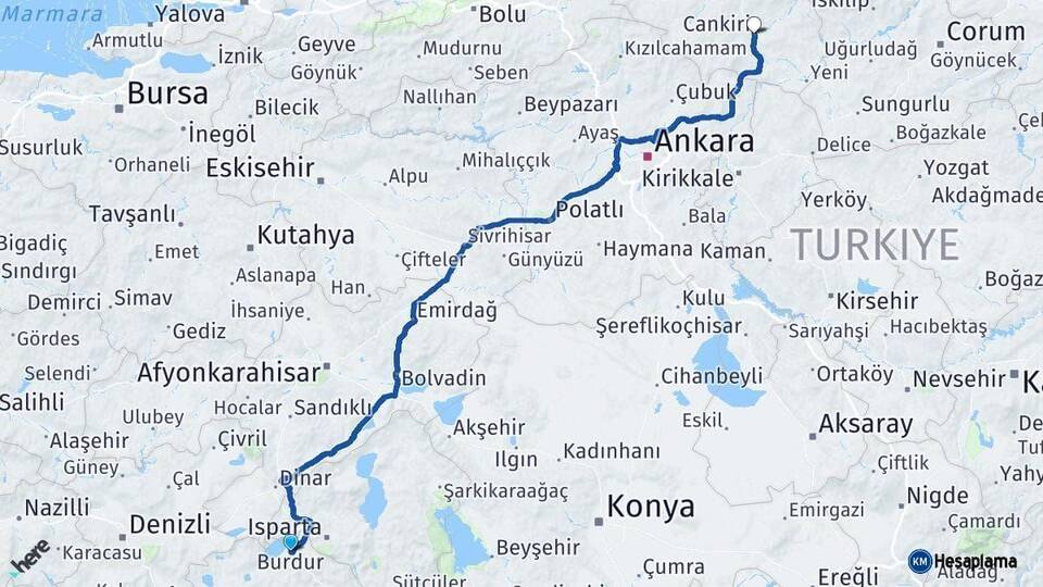 Burdur Çankırı Arası Kaç Km - Yol Haritası