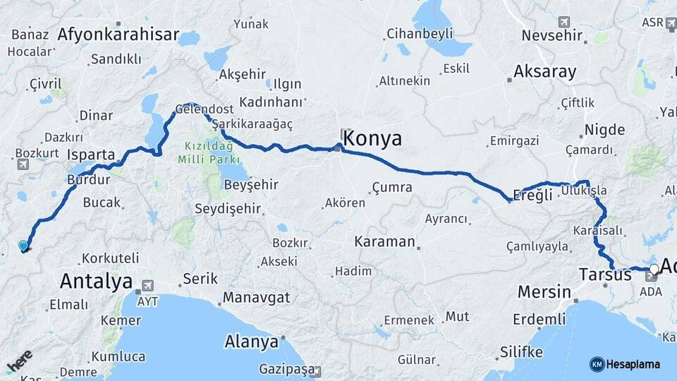 Burdur Çavdır Adana Arası Kaç Km - Yol Haritası