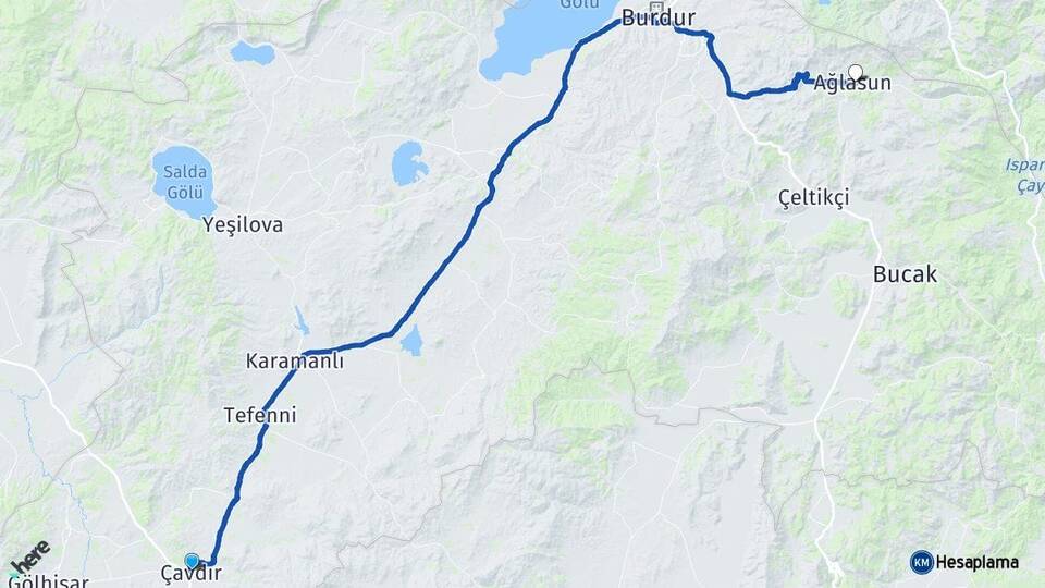 Burdur Çavdır Ağlasun Arası Kaç Km - Yol Haritası