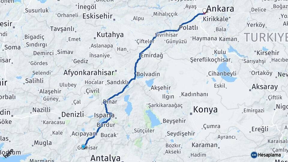 Burdur Çavdır Ankara Arası Kaç Km - Yol Haritası