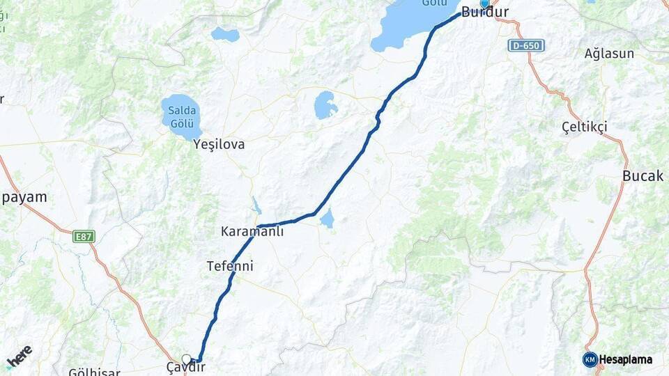 Burdur Çavdır Arası Kaç Km - Yol Haritası