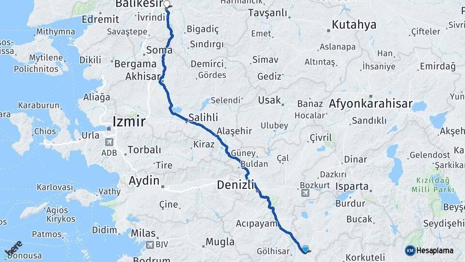 Burdur Çavdır Balıkesir Arası Kaç Km - Yol Haritası