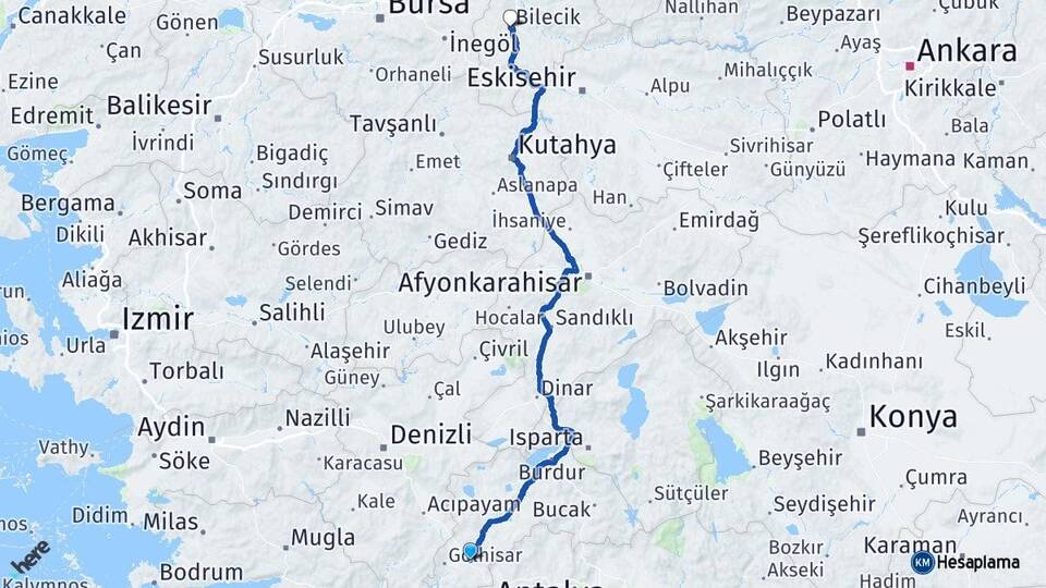 Burdur Çavdır Bilecik Arası Kaç Km - Yol Haritası