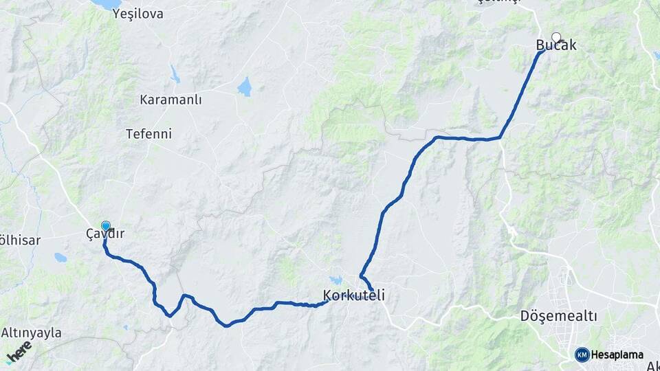 Burdur Çavdır Bucak Arası Kaç Km - Yol Haritası