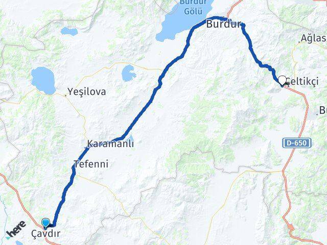Burdur Çavdır Çeltikçi Arası Kaç Km - Yol Haritası