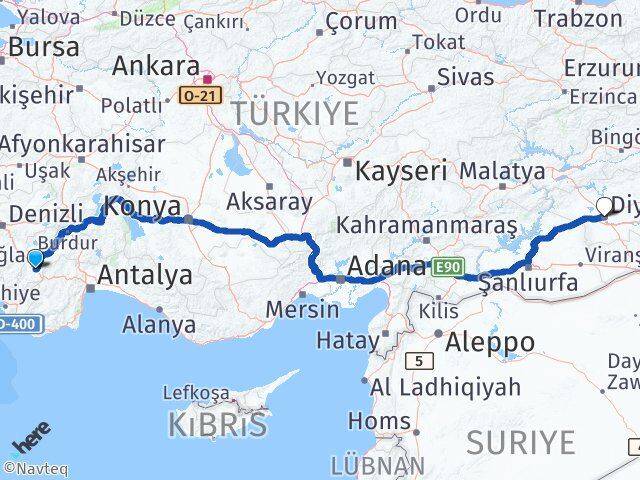 Burdur Çavdır Diyarbakır Arası Kaç Km - Yol Haritası