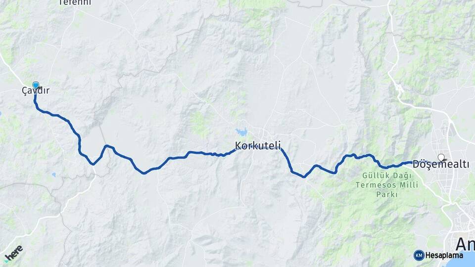 Burdur Çavdır Döşemealtı Antalya Arası Kaç Km - Yol Haritası