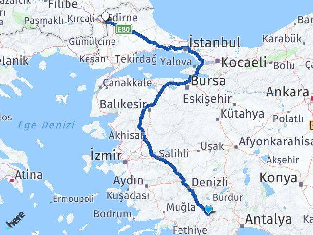 Burdur Çavdır Edirne Arası Kaç Km - Yol Haritası