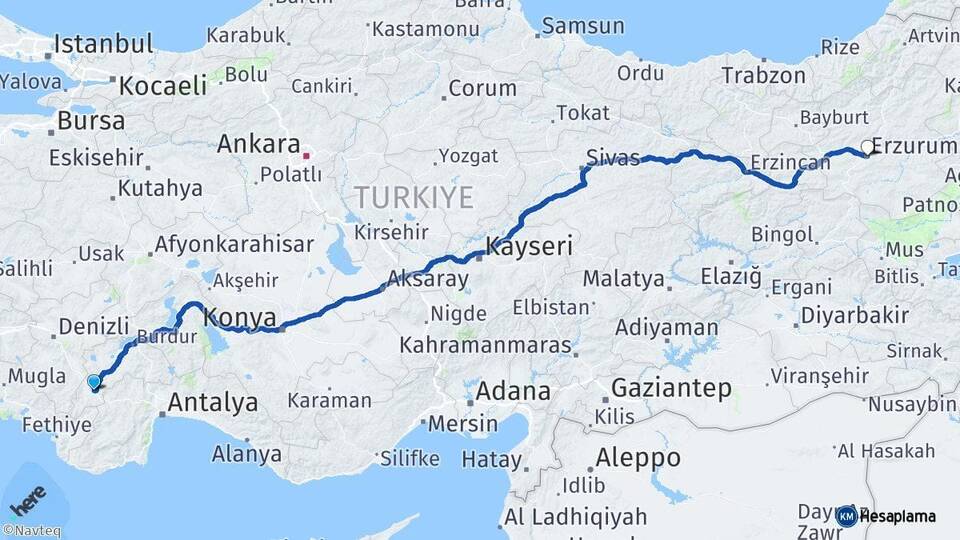 Burdur Çavdır Erzurum Arası Kaç Km - Yol Haritası