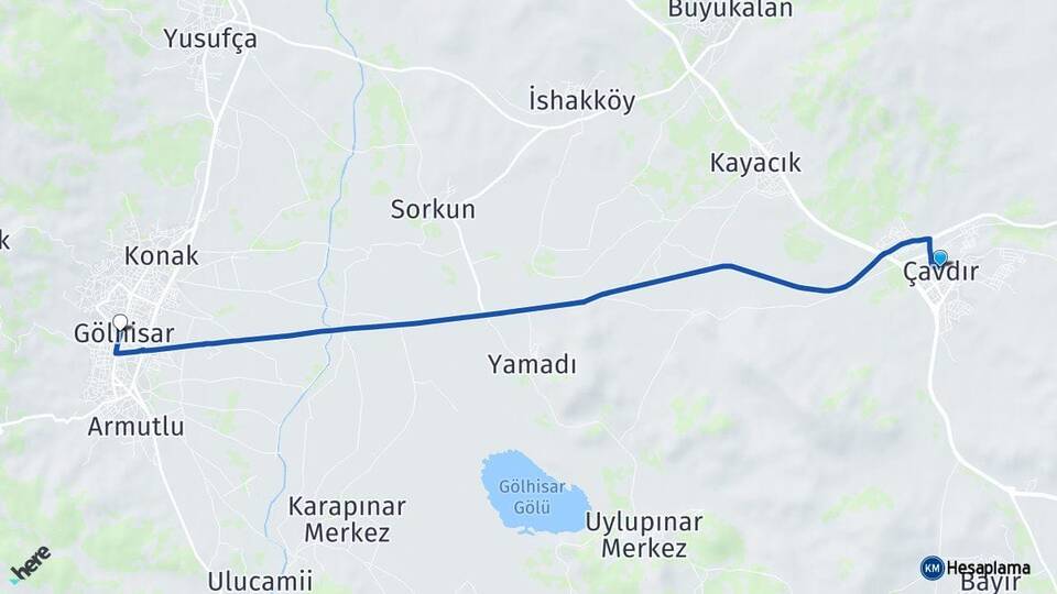 Burdur Çavdır Gölhisar Arası Kaç Km - Yol Haritası