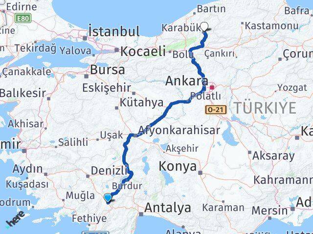 Burdur Çavdır Karabük Arası Kaç Km - Yol Haritası