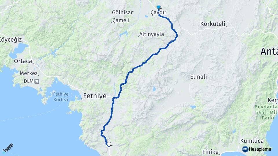 Burdur Çavdır Kınık Kaş Antalya Arası Kaç Km - Yol Haritası