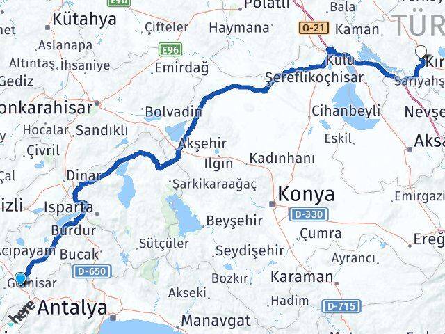 Burdur Çavdır Kırşehir Arası Kaç Km - Yol Haritası