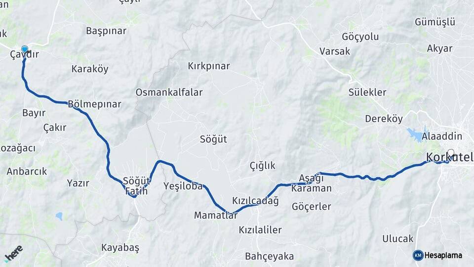 Burdur Çavdır Korkuteli Antalya Arası Kaç Km - Yol Haritası