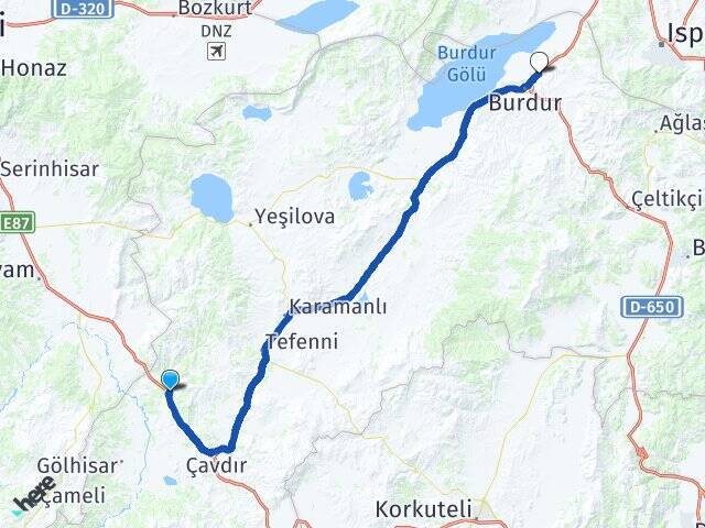 Küçükalan Burdur Otogarı Arası Kaç Km - Yol Tarifi