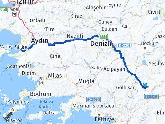 Burdur Çavdır Kuşadası Aydın Arası Kaç Km - Yol Haritası