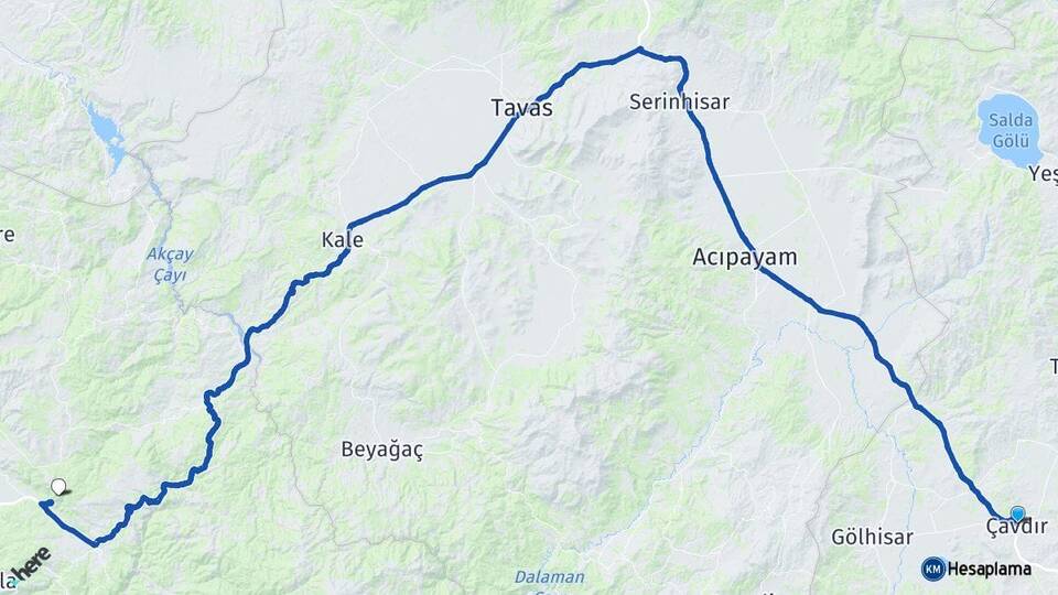Burdur Çavdır Muğla Arası Kaç Km - Yol Haritası