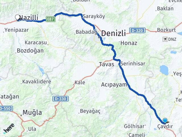 Burdur Çavdır Nazilli Aydın Arası Kaç Km - Yol Haritası
