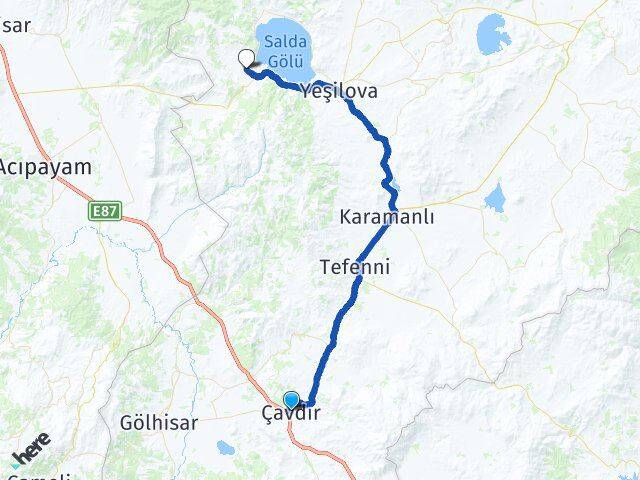 Burdur Çavdır Salda Yeşilova Arası Kaç Km - Yol Haritası