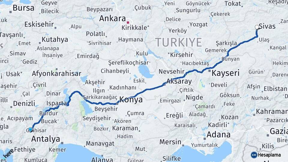 Burdur Çavdır Sivas Arası Kaç Km - Yol Haritası