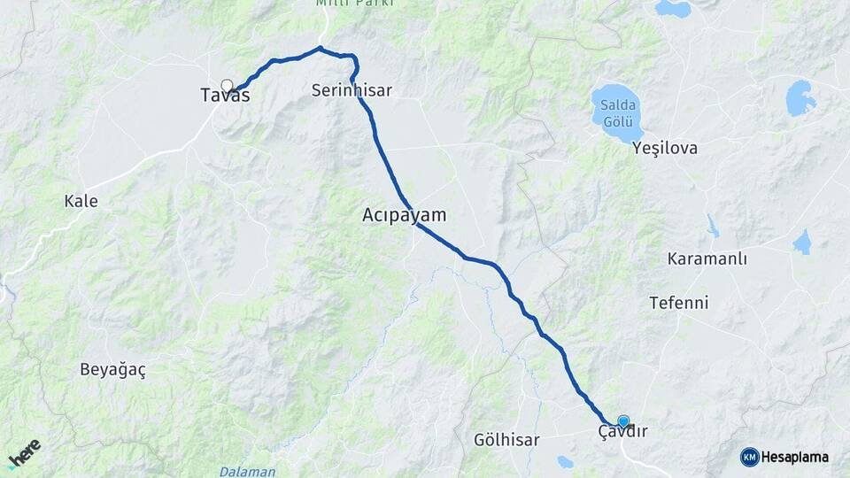 Burdur Çavdır Tavas Denizli Arası Kaç Km - Yol Haritası