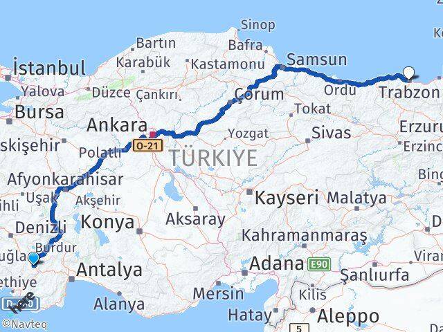 Burdur Çavdır Trabzon Arası Kaç Km - Yol Haritası