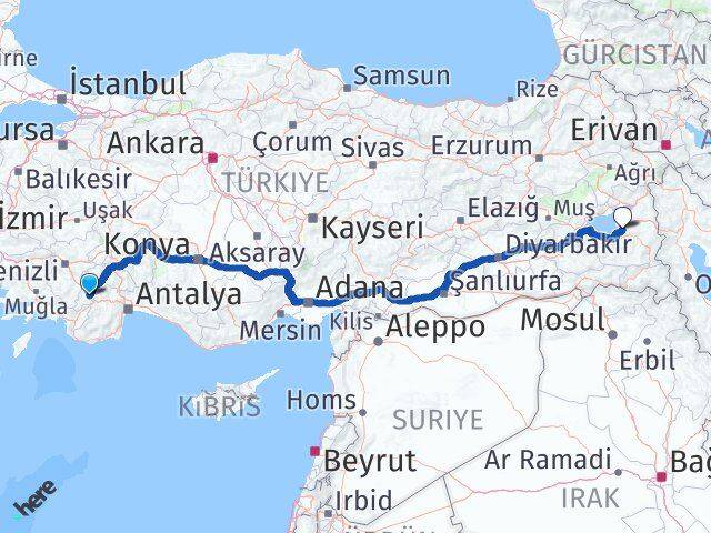 Burdur Çavdır Van Arası Kaç Km - Yol Haritası
