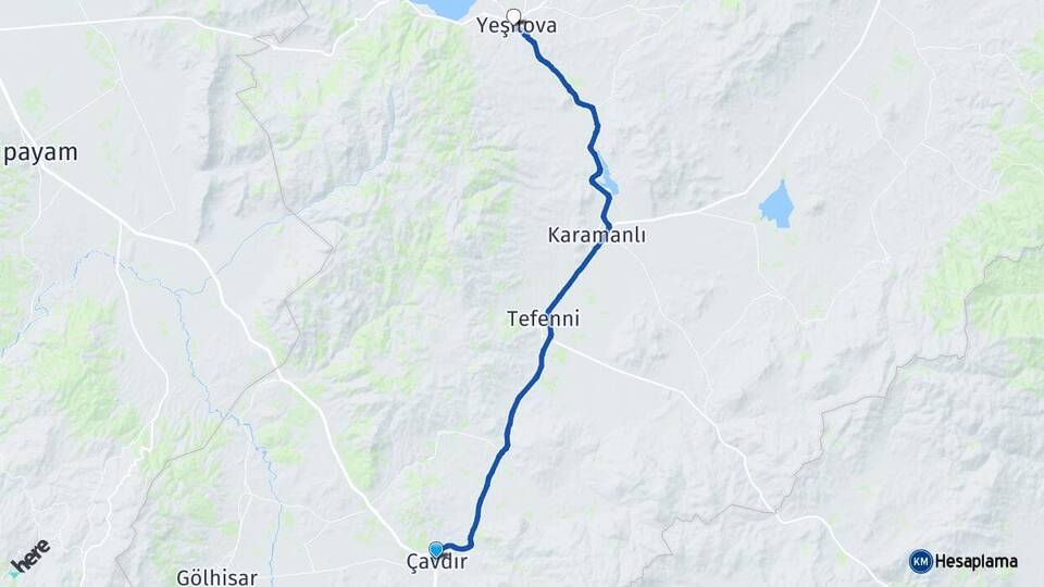 Burdur Çavdır Yeşilova Arası Kaç Km - Yol Haritası