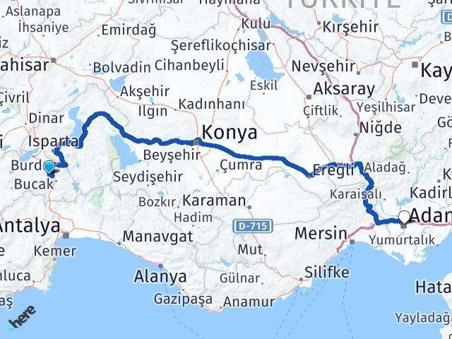 Burdur Çeltikçi Adana Arası Kaç Km - Yol Haritası