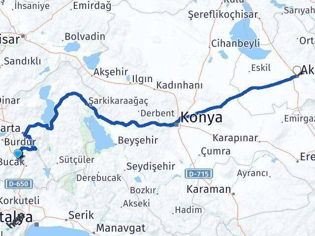Burdur Çeltikçi Aksaray Arası Kaç Km - Yol Haritası