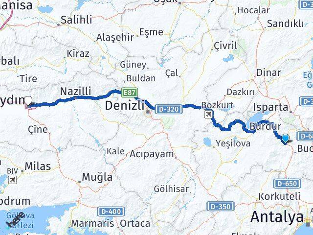 Burdur Çeltikçi Aydın Arası Kaç Km - Yol Haritası