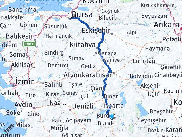 Burdur Çeltikçi Bursa Arası Kaç Km - Yol Haritası