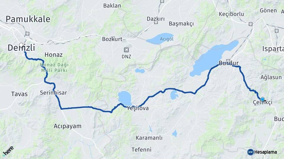 Burdur Çeltikçi Denizli Arası Kaç Km - Yol Haritası