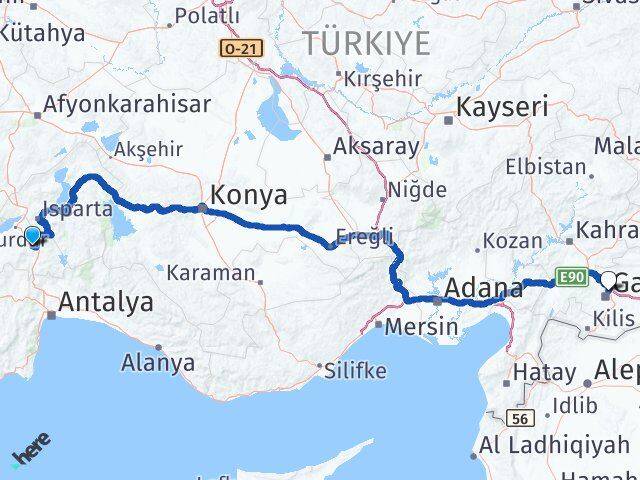 Burdur Çeltikçi Gaziantep Arası Kaç Km - Yol Haritası