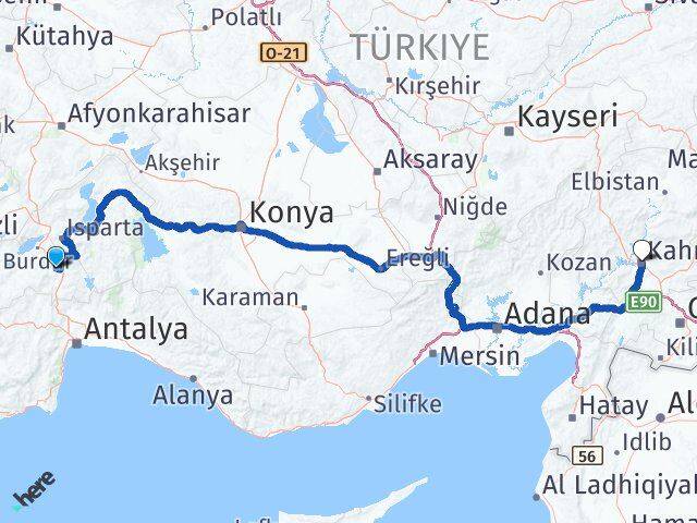 Burdur Çeltikçi Kahramanmaraş Arası Kaç Km - Yol Haritası